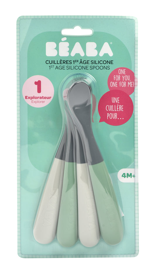 Set of 4 1st-Age Silicone Spoons Two-Tone