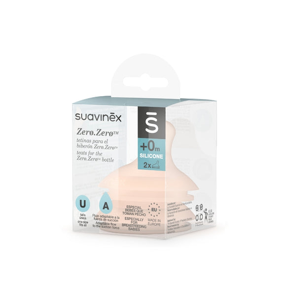 Suavinex ZERO ZERO Anti-Colic Silicone Nipple Teat – Pack of 2, 0+ Months, BPA-Free